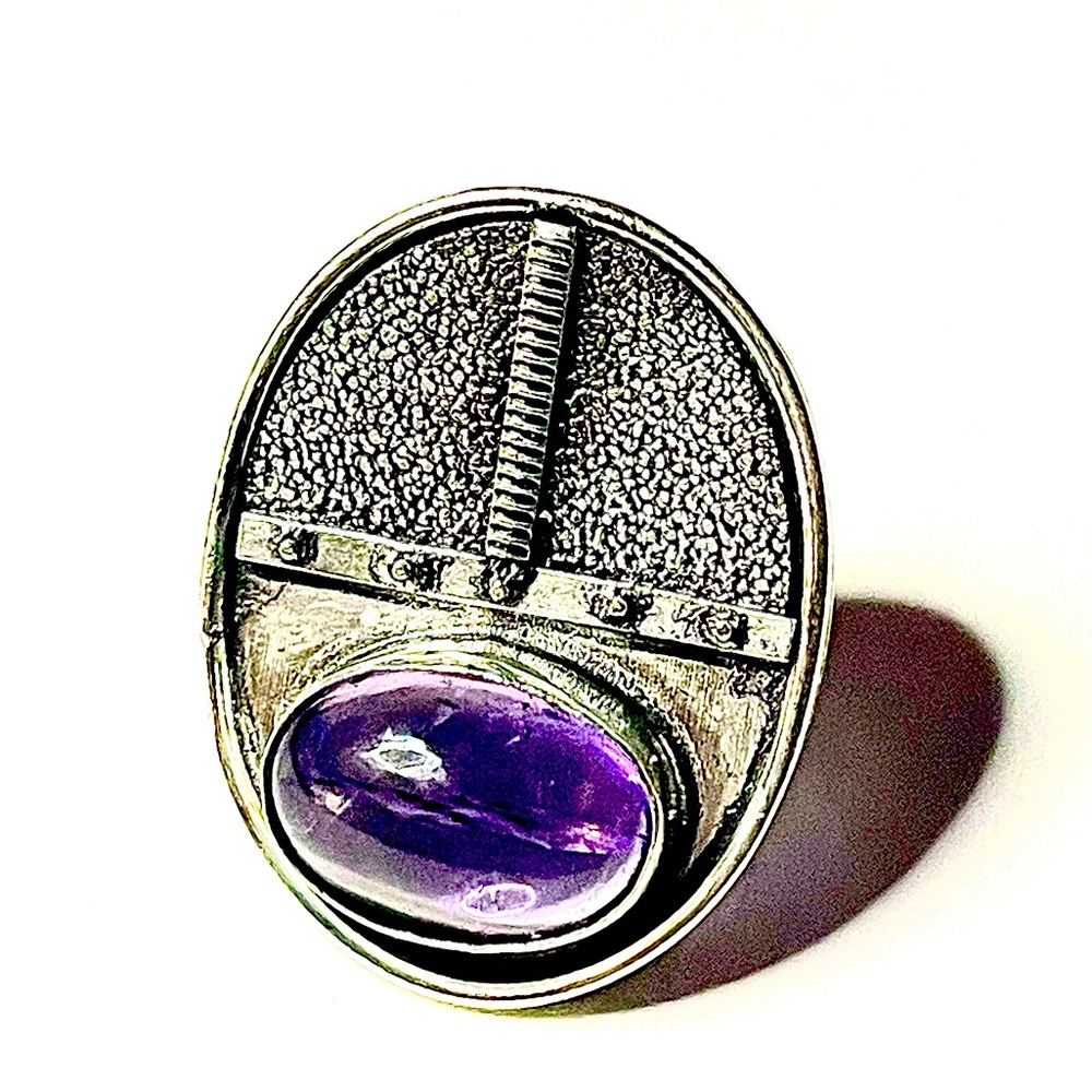 New Artisan Purple Ametrine Gemstone 925 Sterling Silver Tribal Shield Ring